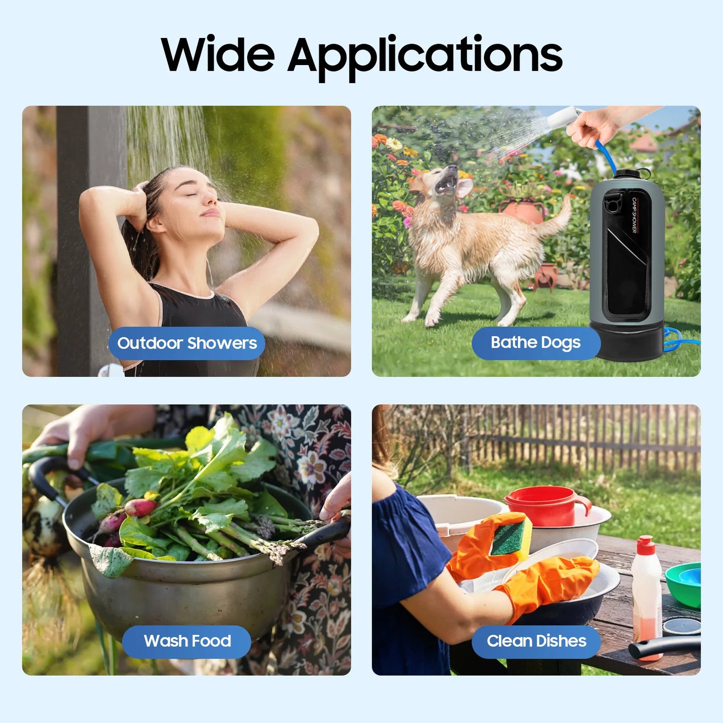 12L Portable Pressure Camp Shower with Detachable Double Shoulder Strap for Hiking and Outdoor Climbing