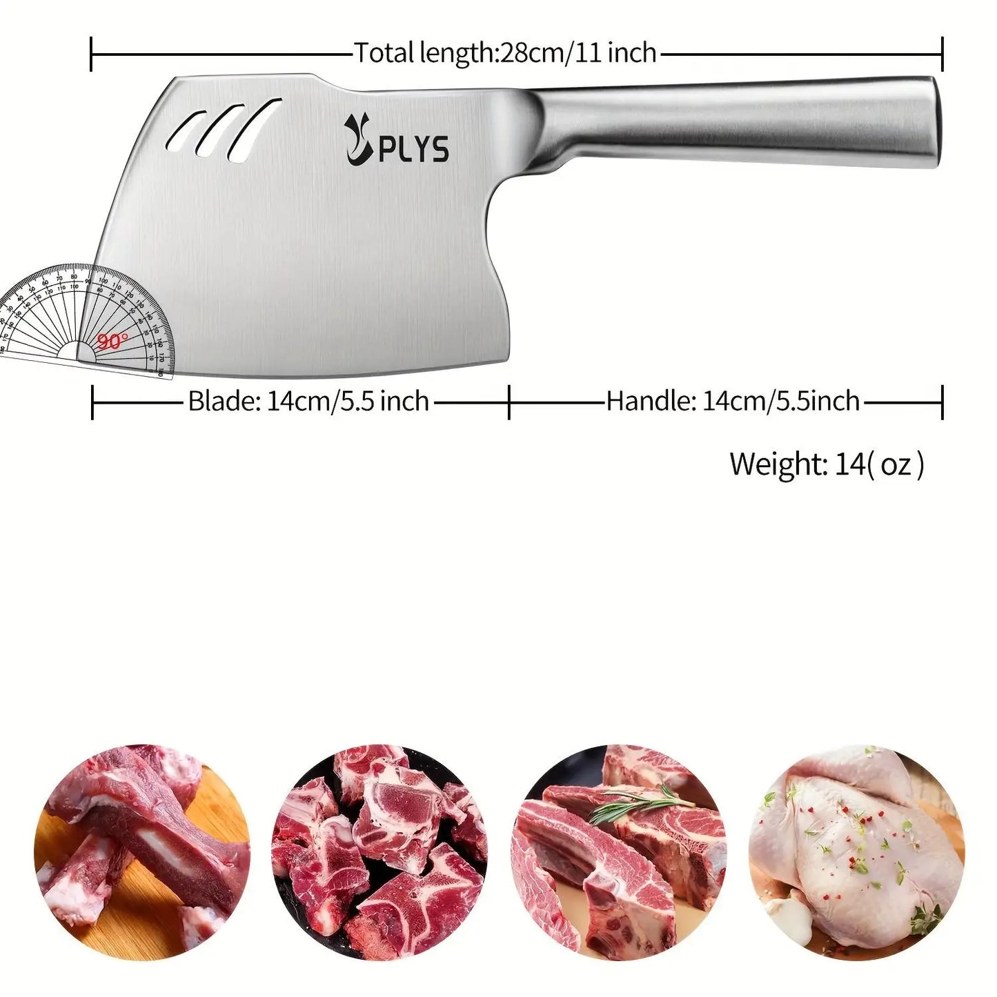Plys Heavy Duty Bone Chopping Knife Stainless Steel Thickened Blade Butcher Axe with Ergonomic Handle Kitchen Meat Chopper