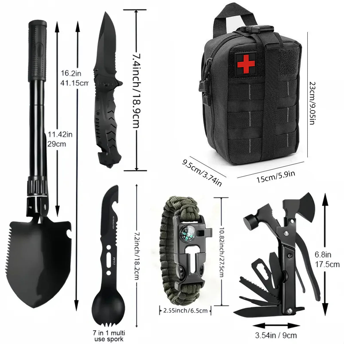 Multifunctional Camping Survival Tool Set Emergency Outdoor Supplies First Aid Kit Self Defense Equipment for Adventures