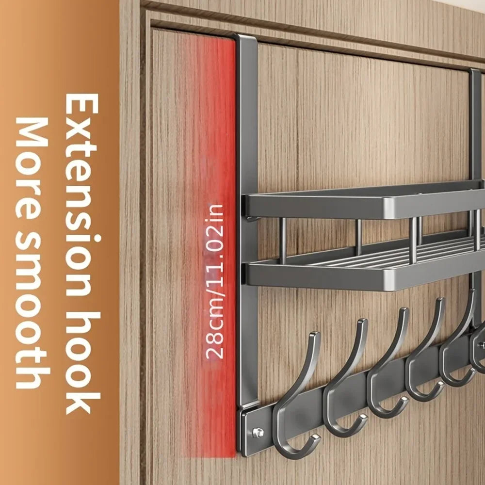 Punch-Free Door Hook Storage Holder Multifunctional Metal Hooks Easy-Install Bedroom Bathroom Kitchen Organizer Rack Coat Hook