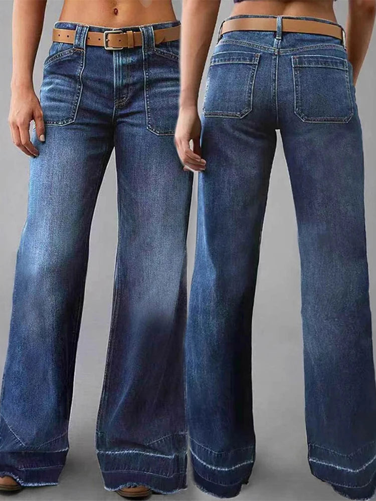 Women's Street Denim Jeans 2025 Autumn Patchwork High Waist Zipper Fly Ripped Retro Long Pants