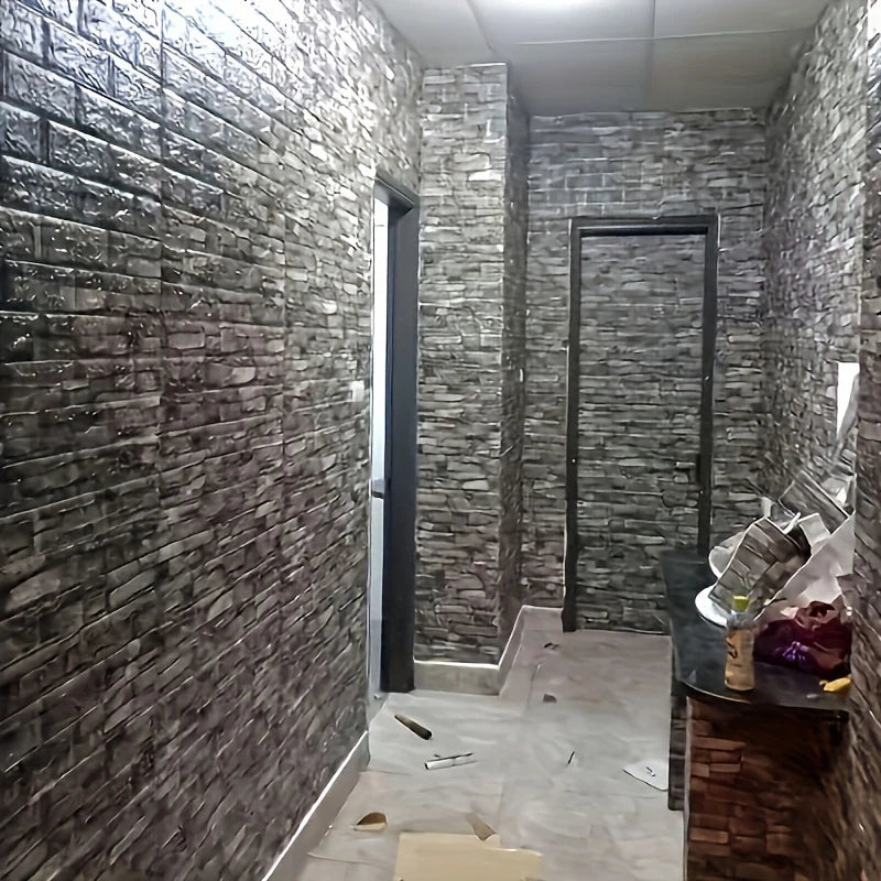 100/200Pcs 3D Wall Tile Stickers Brick Pattern Foam Self-Adhesive Waterproof Ceiling Decor Easy Apply for Moisture Proof