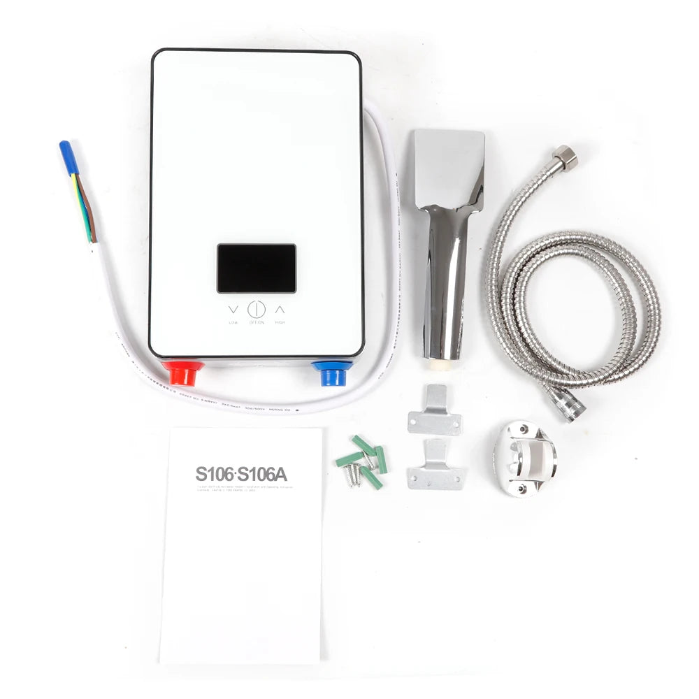 Sweetmile 110V 4500W Electric Water Heater High Precise Thermostat LED Touch Screen with Shower Head Outlet Pipe 30-55℃