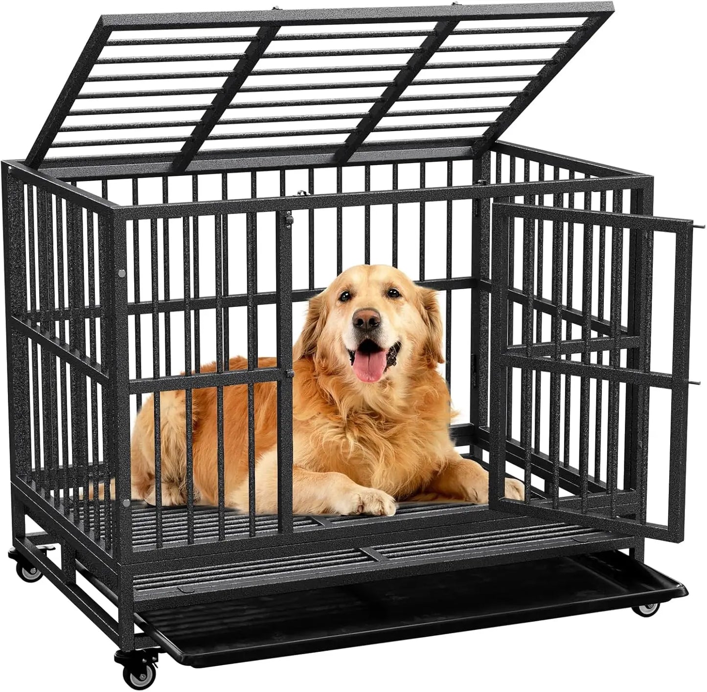 Dog Crate with Removable Tray Indestructible Steel Kennel