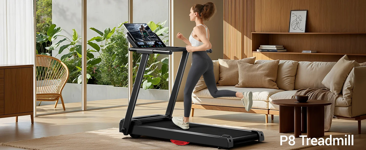 3.0HP Brushless Foldable Treadmill for Home Use 300LB Capacity with Heart Rate Monitor and Dual Shock Absorption