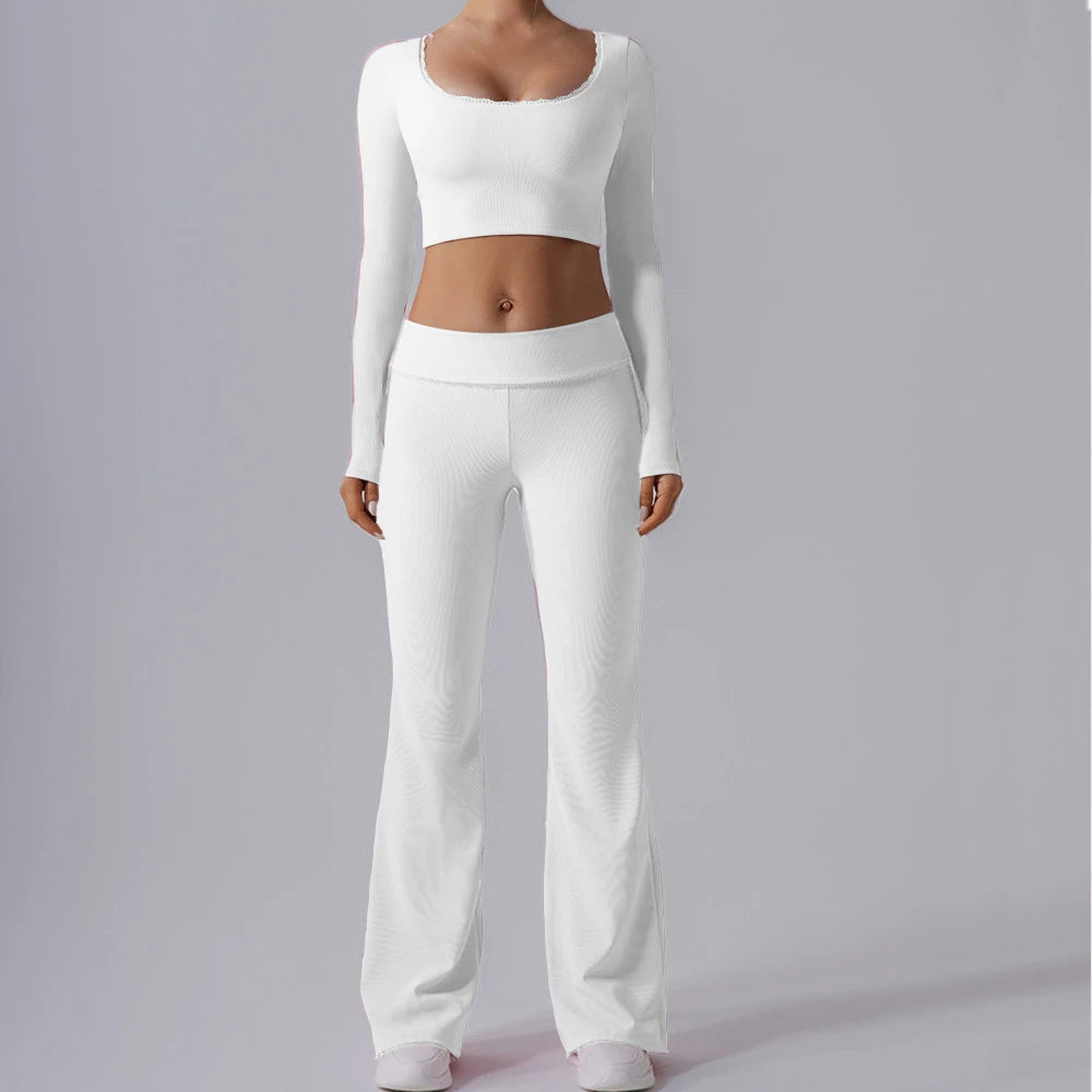 CEODOGGCN Lace Yoga Set Women High Waist Leggings Sportswear