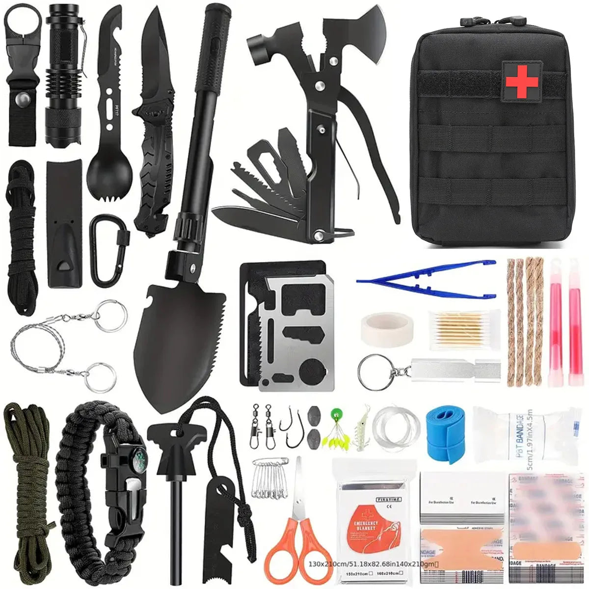 Multifunctional Camping Survival Tool Set Emergency Outdoor Supplies First Aid Kit Self Defense Equipment for Adventures
