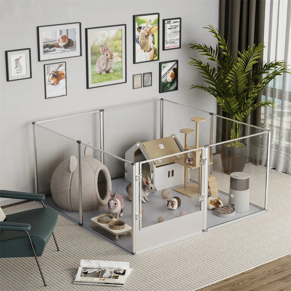 Extra Large Dog Playpen Acrylic Enclosure Pet Animal Bunny Ferret Dog Fence Cage Pet Whelping Box with Waterproof Fertility Pad