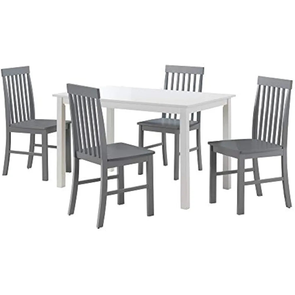 4 Person Modern Farmhouse Wood Small Dining Table Dining Room Kitchen Table Set 4 Chairs Set, 48 Inch, White and Grey