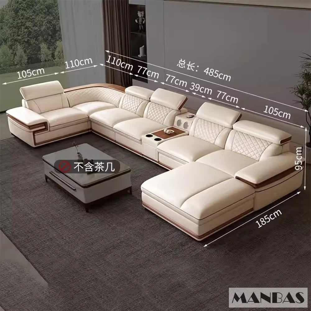 MINGDIBAO Premium Italian Genuine Leather Sofa Set with Bluetooth