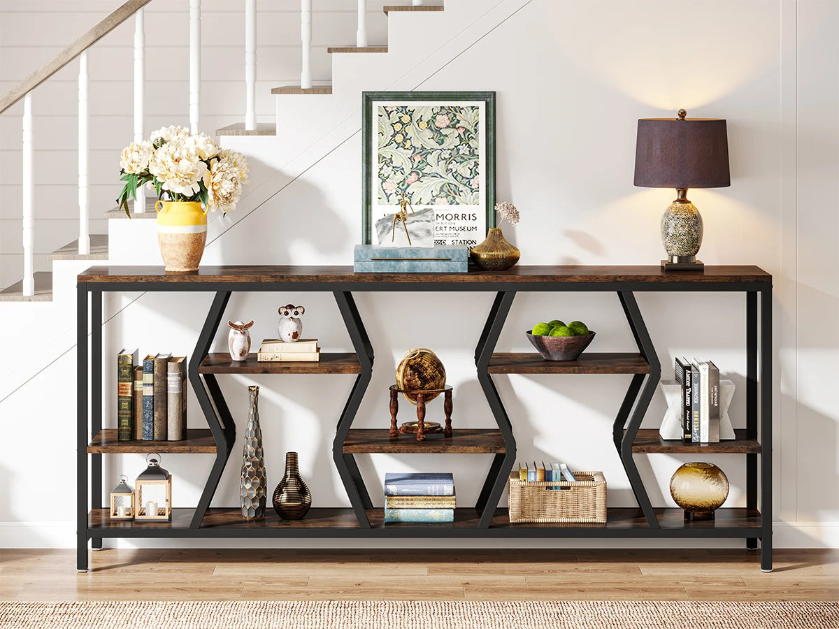Tribesigns 70.9 Inch Sofa Console Table with 4-Tier Wood Storage Shelves Industrial Style Extra Long Narrow Entryway Accent Table