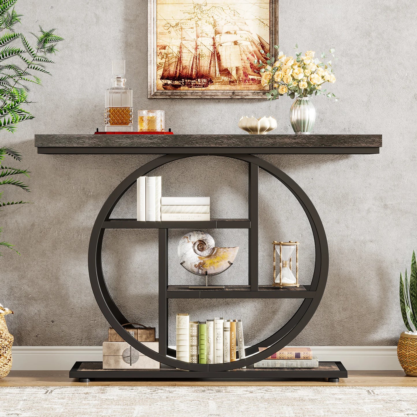 Tribesigns 4 Tier Console Table Industrial Sofa Table for Living Room Foyer Hallway Entrance 41.3 Inch Metal Rectangle Sofa Table