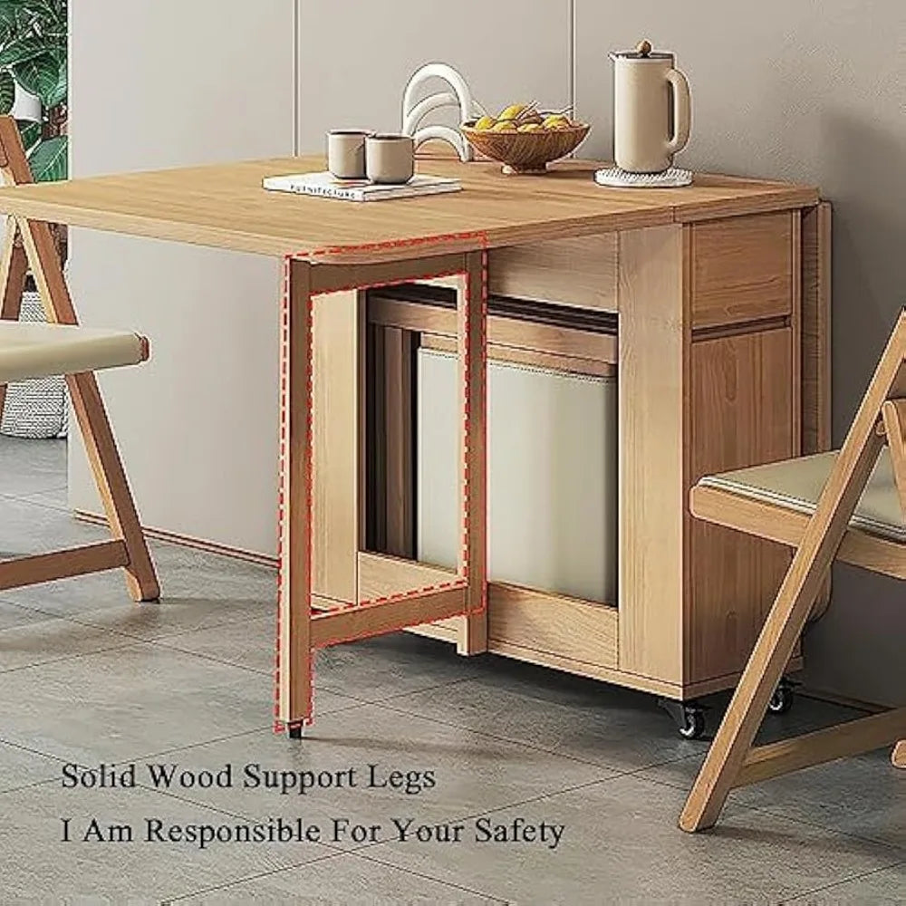 Modern Wooden Foldable Dining Table Set, 55.11cm x 31.4cm x 2cm, Kitchen & Dining Room Set, 4 Chairs, Storage Drawer