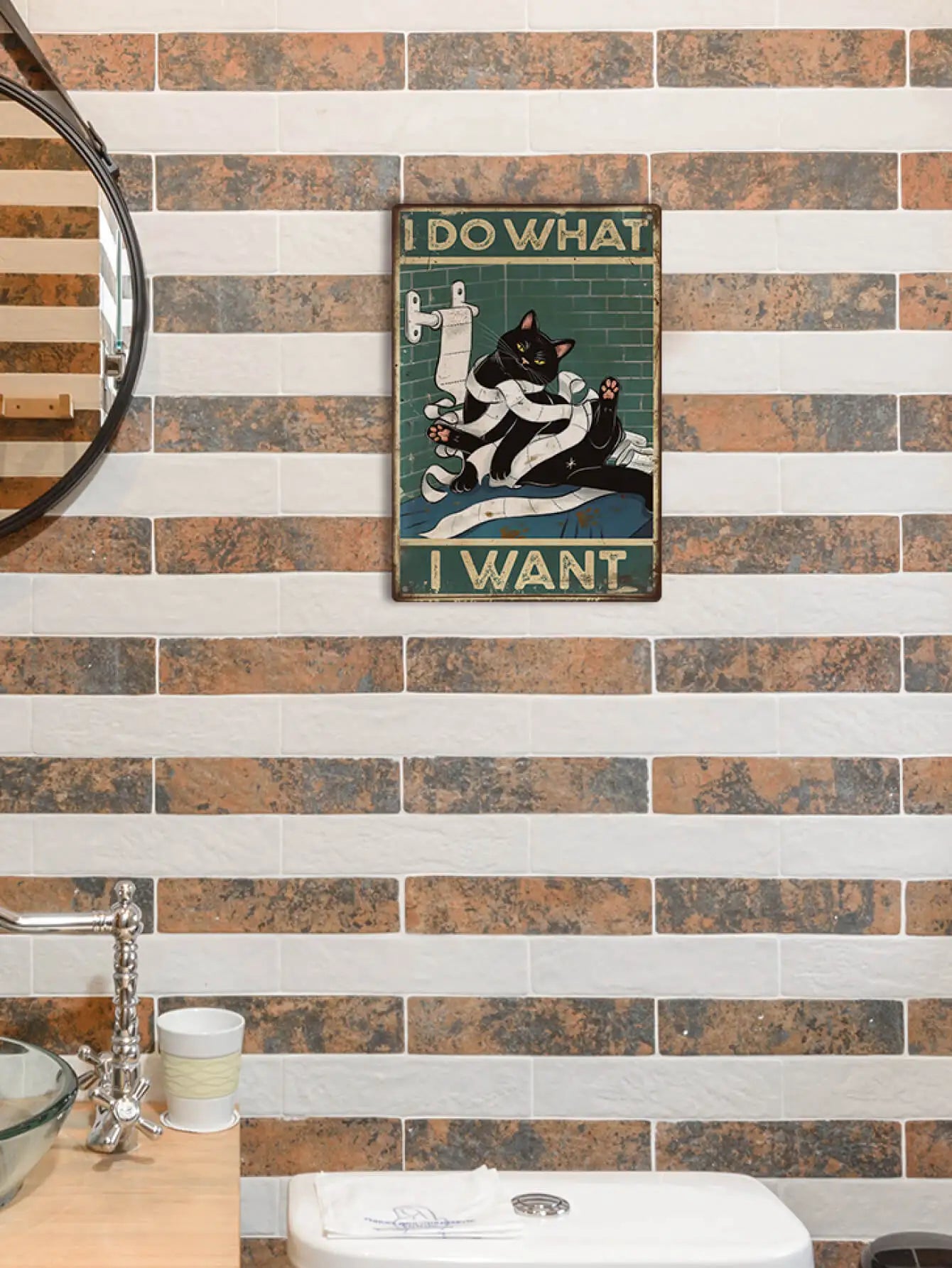 Putuo Decor Black Cat Tin Sign, Poster Wall Art Decor for Bathroom Wall Decor, 7.8 X 11.8 Inches, I Do I Want