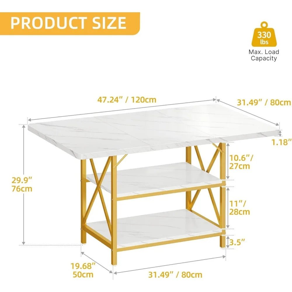 dwvo dining room table 47 inch rectangle dining table for 4 people modern kitchen table white marble