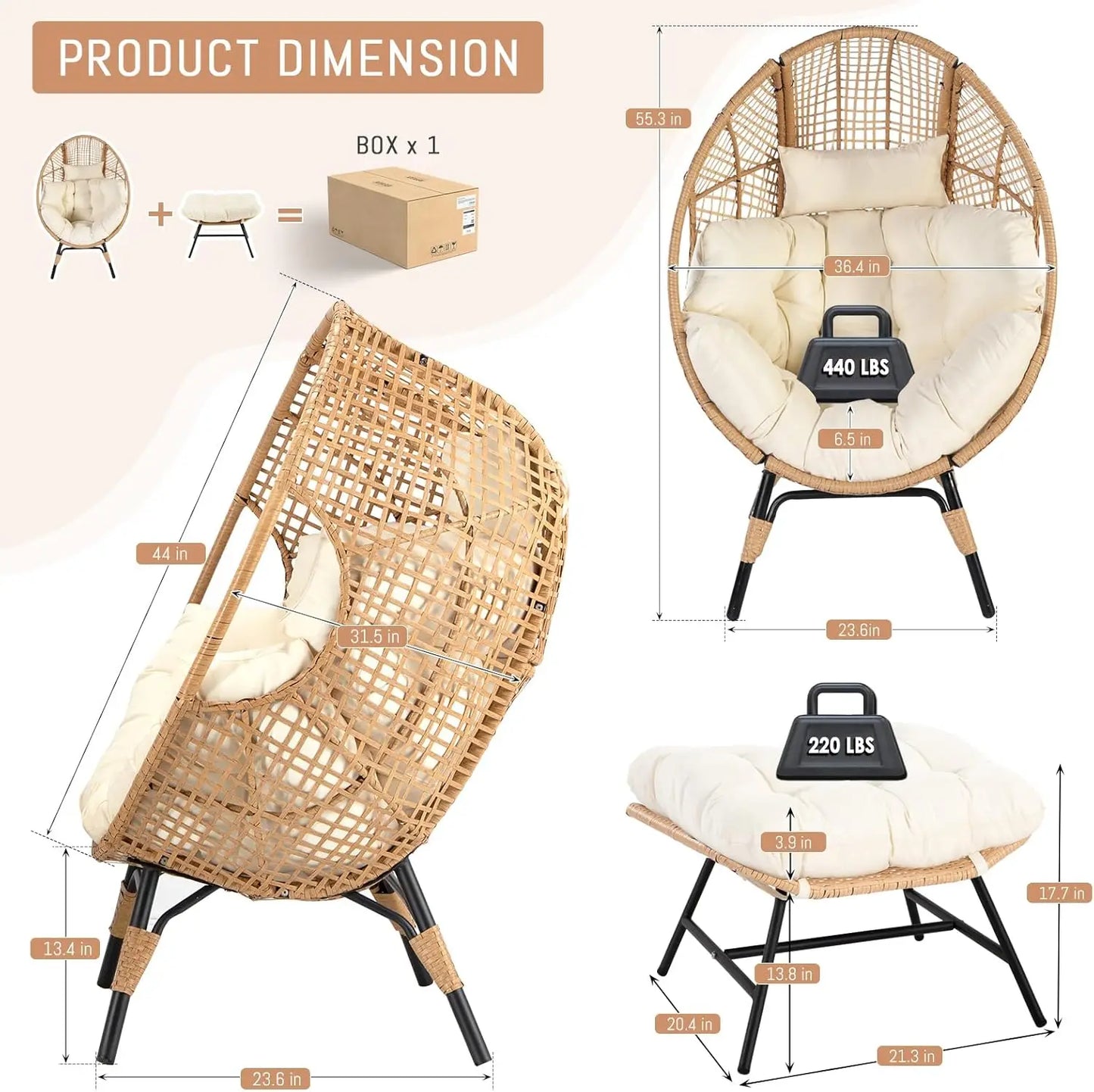 XMSJ Oversized Wicker Egg Chair With Footrest And Ottoman