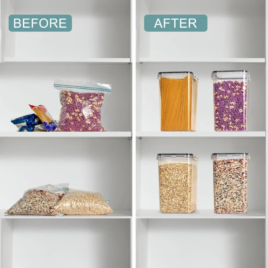 4 Pack Airtight Food Storage Container Set with Locking Lids Measuring Cup and Labels for Kitchen Organization Ideal for Storing