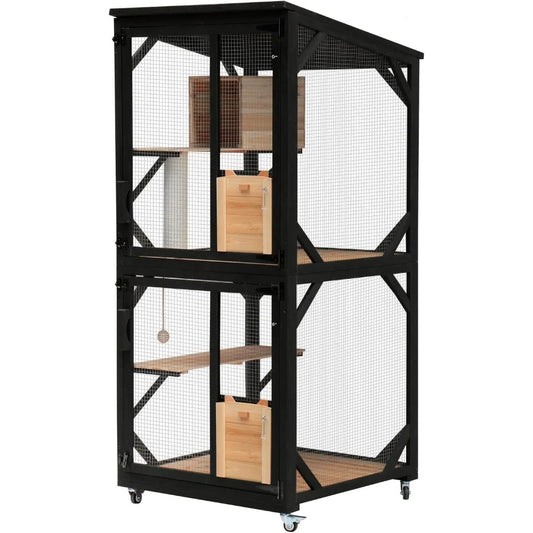 4-Tier Cat Catio Outdoor Enclosure 70.9'H with Removable Floor Scratching Post Sisal Balcony Large Patio Cat House by ZHIYONG