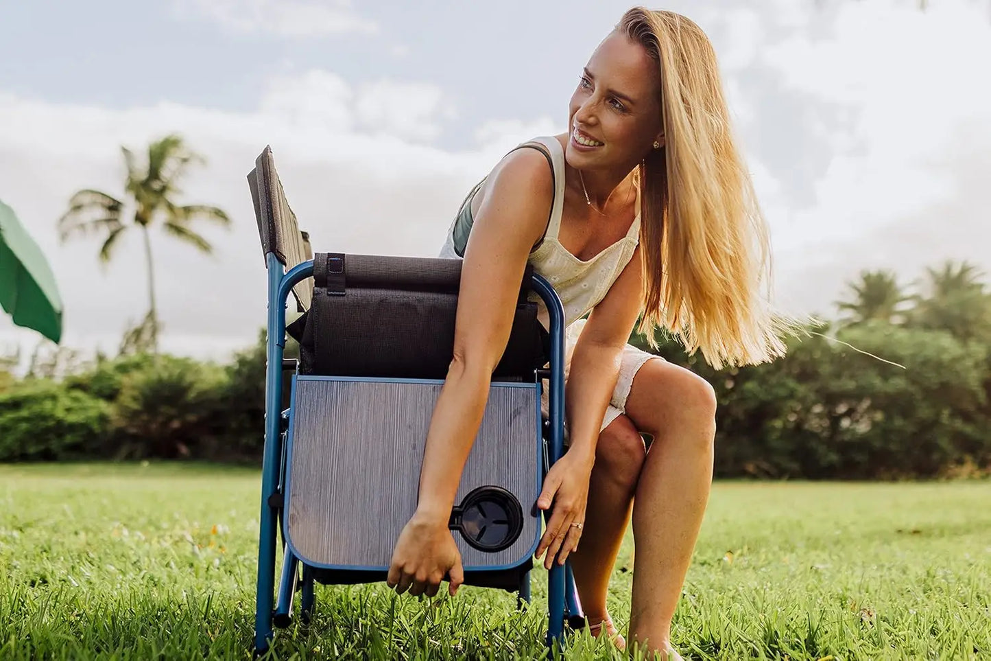 Fusion Camping Chair with Side Table And Soft Cooler by PICNIC TIME Outdoor Foldable Padded Chair with Cup Holder for Picnics And Camping