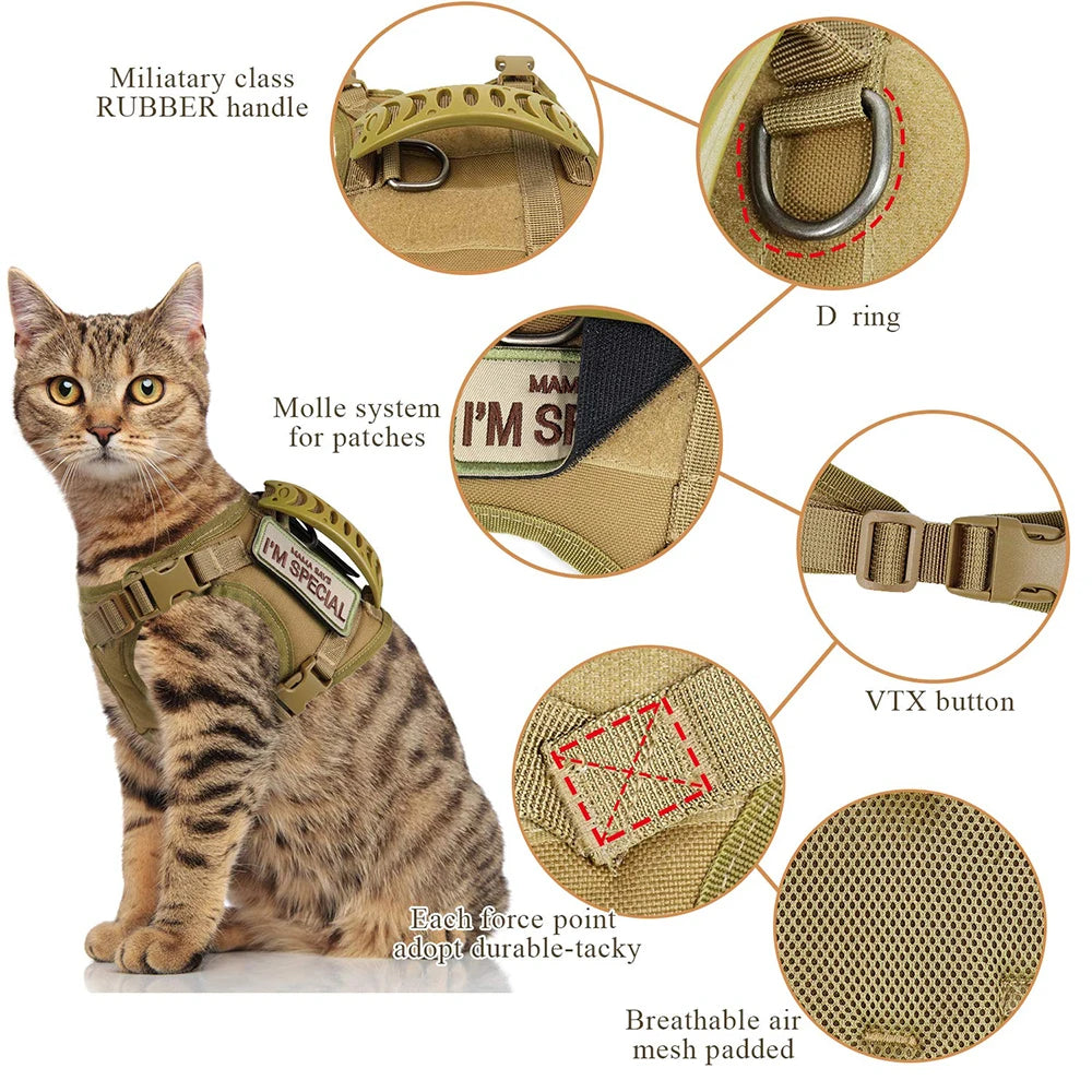 Tactical Cat Harness Leash with 9 Patches Small Dog Puppy Vest Straps with Handle Harnesses Training Adjustable Pet Accessories