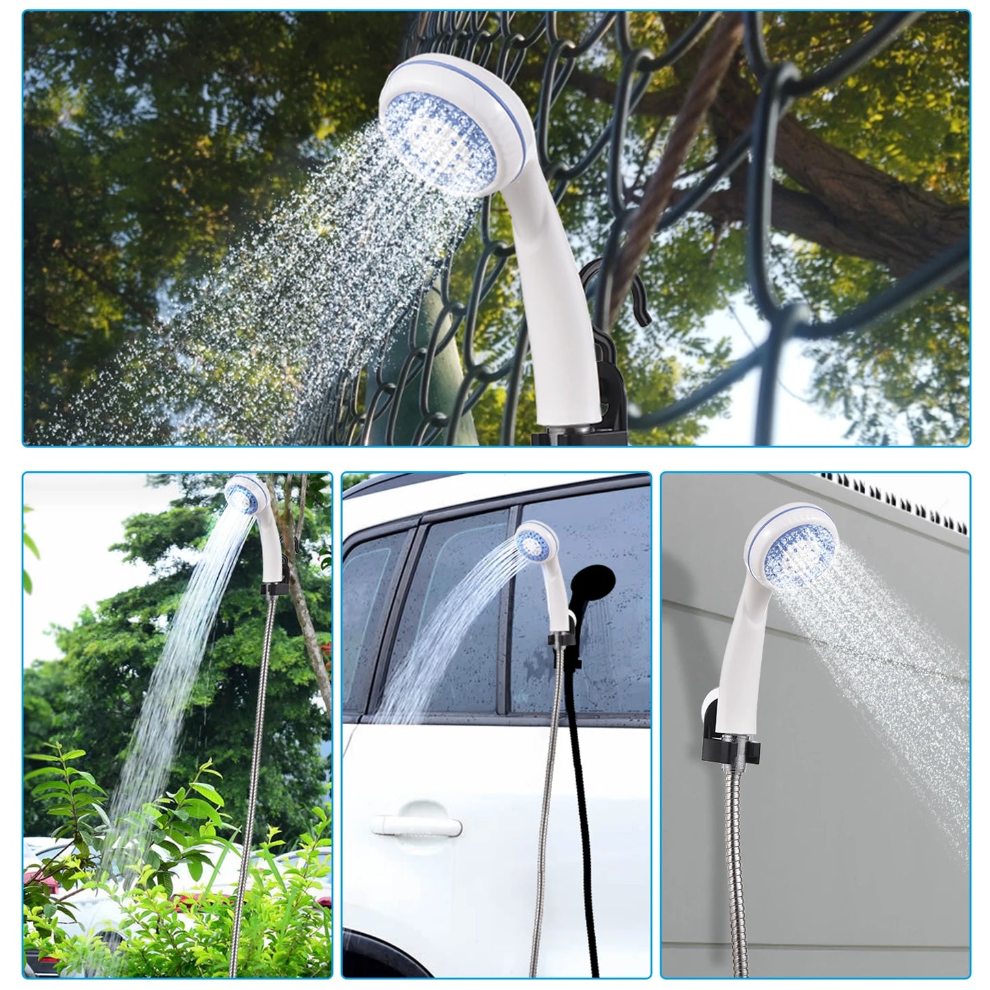 Portable rechargeable camping shower outdoor electric shower pump suitable for camping car washing, gardening, pet cleaning
