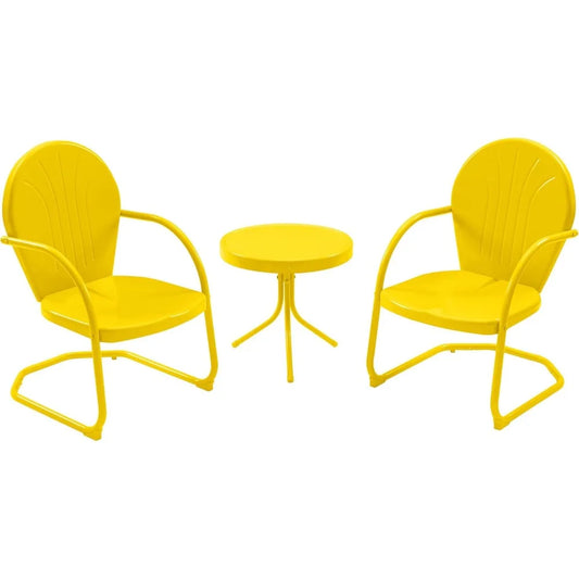 Retro Metal Patio Bistro 2 Motion Armchairs And Table Set