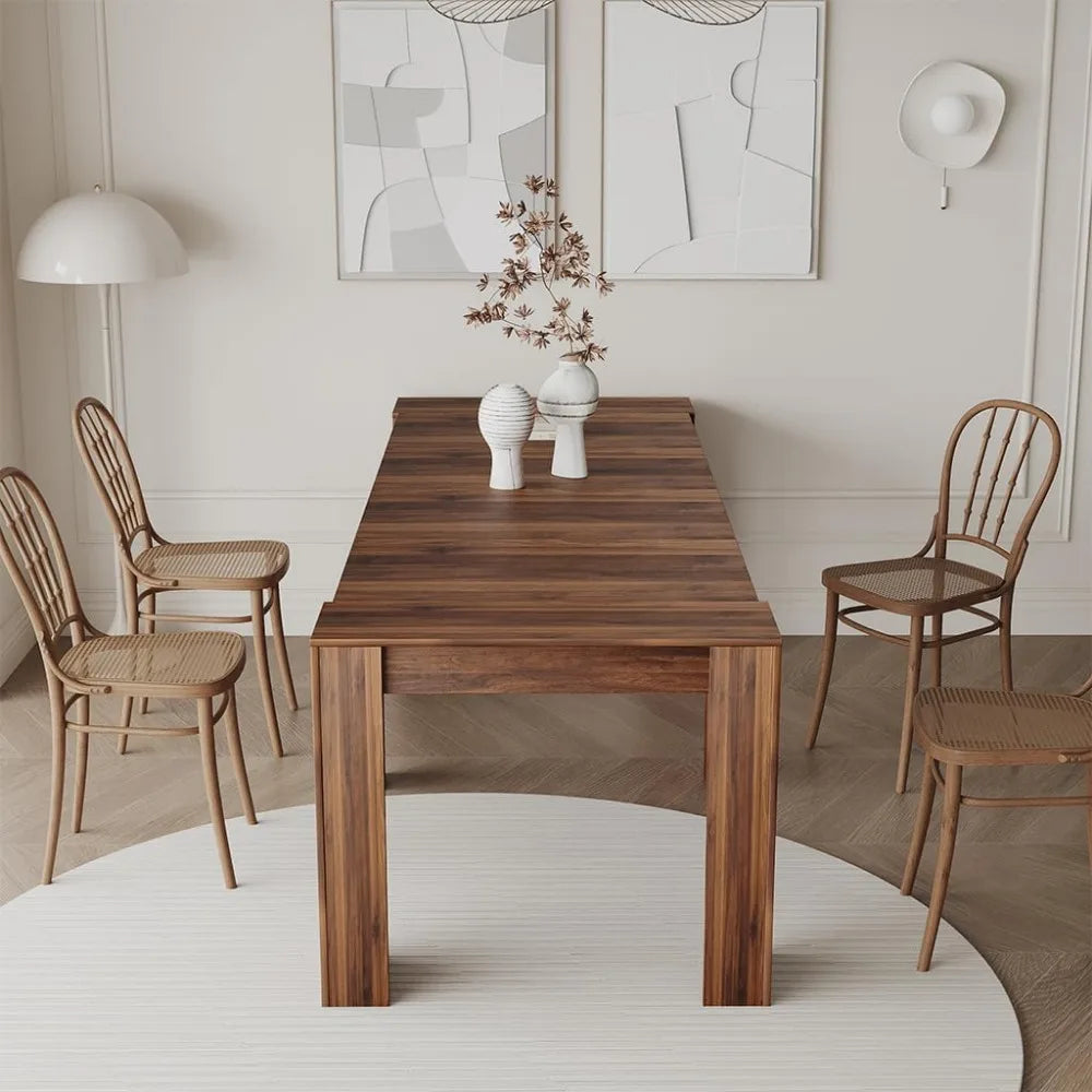 Extendable Console Table with Extension Leaves Holder, Mid Century Modern Expandable Dining Table for 12-14 Person, 20" to 118"