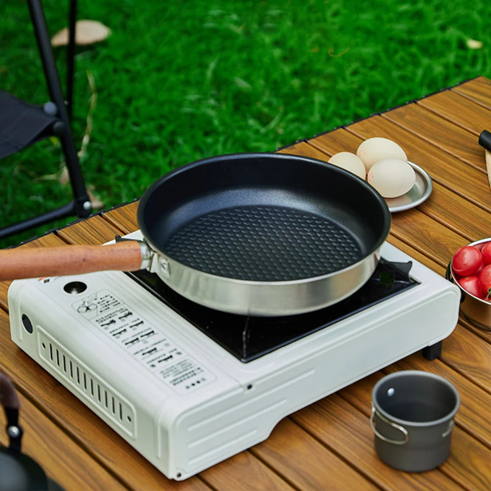 Outdoor Camping Frying Pan Nonstick Coating Breakfast Egg Pancake Pot Stainless Steel Portable Cooking Pan for Outdoor Hiking