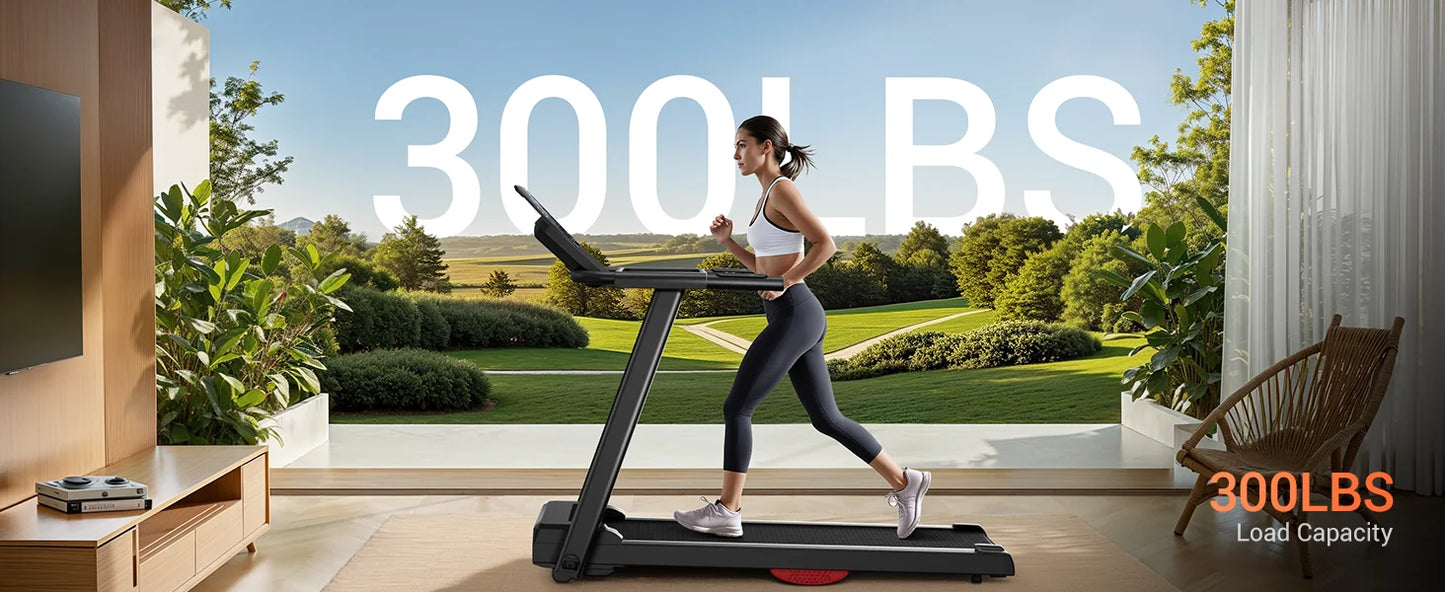 3.0HP Brushless Foldable Treadmill for Home Use 300LB Capacity with Heart Rate Monitor and Dual Shock Absorption