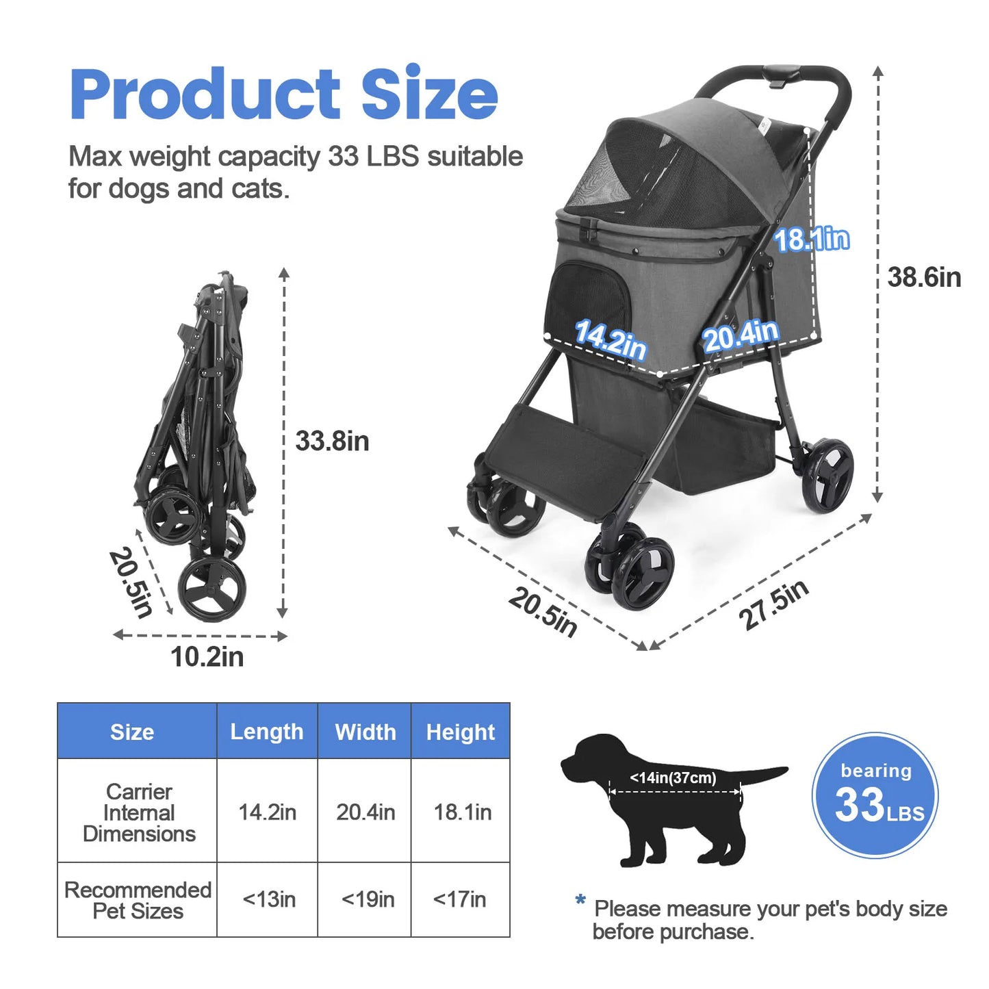 Wedyvko Pet Stroller 360 Rotate Wheels Dog Carrier with Brakes And Basket for Small to Medium Sized Dogs Breathable Metal Frame