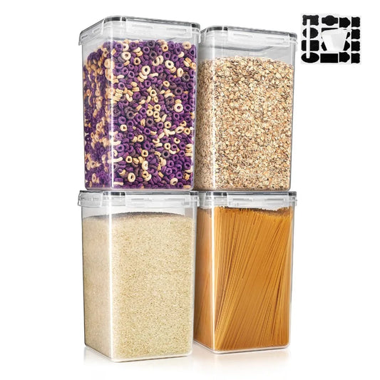 4 Pack Airtight Food Storage Container Set with Locking Lids Measuring Cup and Labels for Kitchen Organization Ideal for Storing