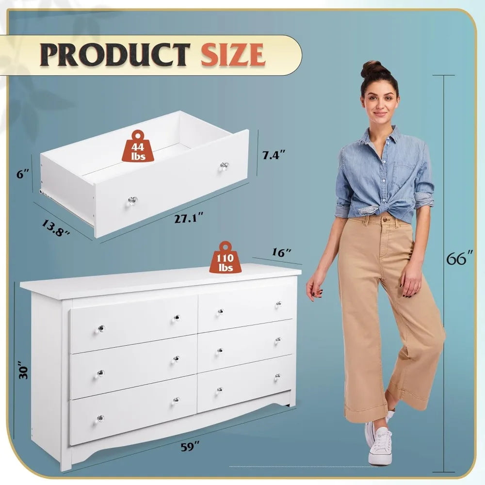 Modern Wood Dresser 6 Drawer Engineered Wood Finish