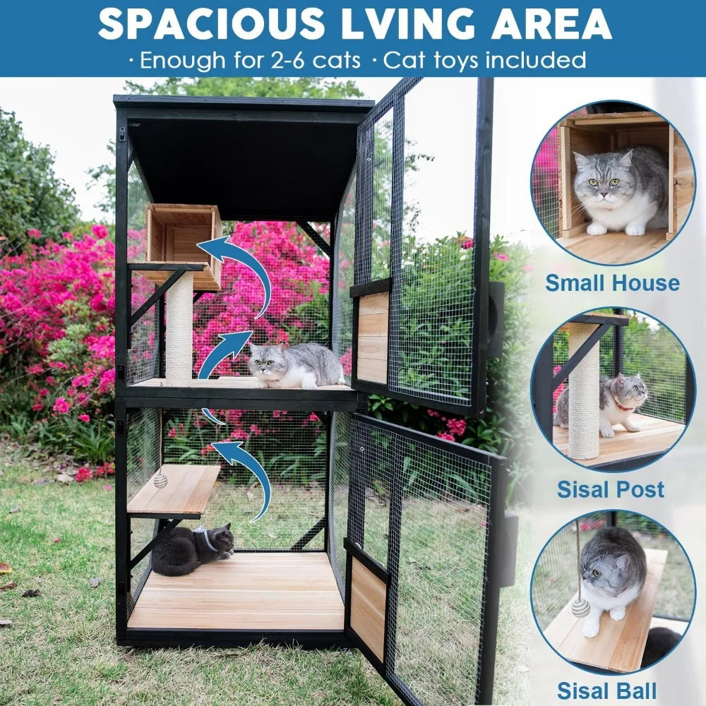 4-Tier Cat Catio Outdoor Enclosure 70.9'H with Removable Floor Scratching Post Sisal Balcony Large Patio Cat House by ZHIYONG
