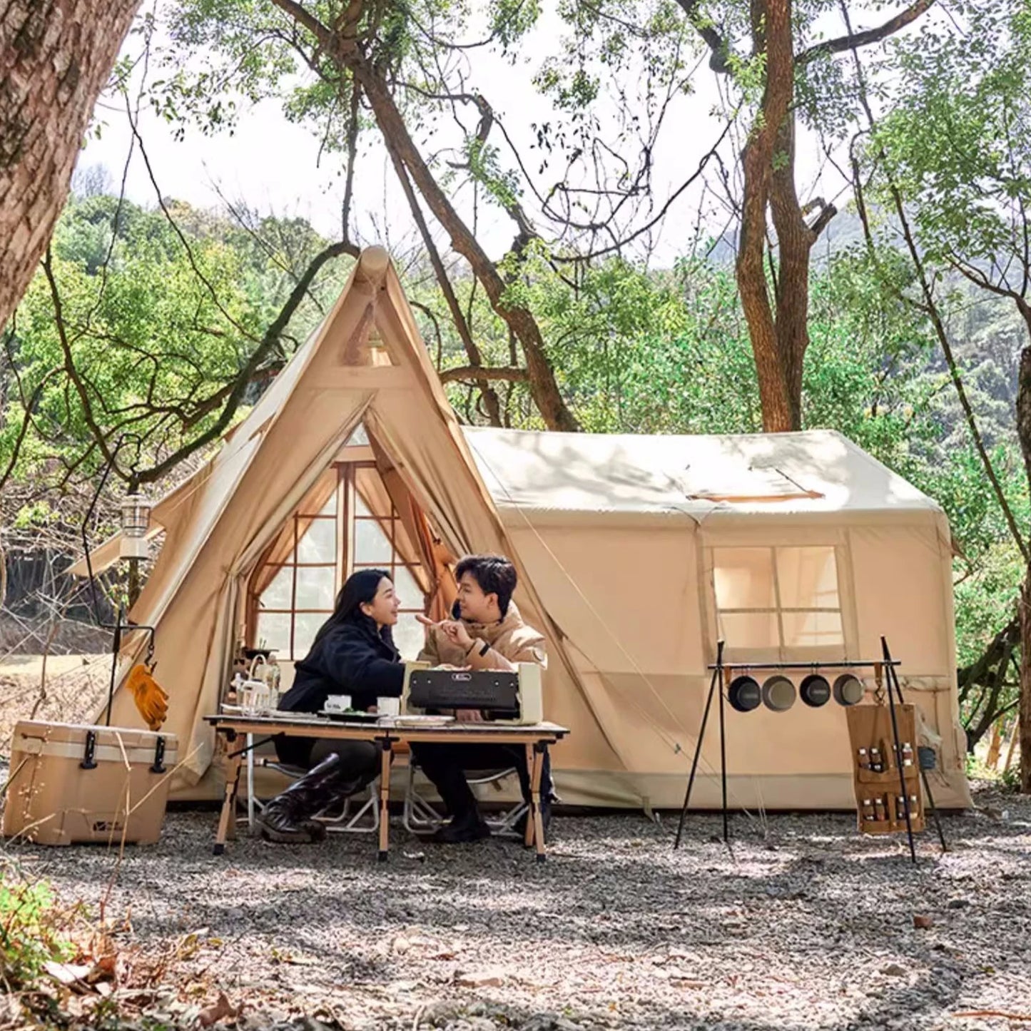 Large Inflatable Tent 135 SQFT for 8 to 10 Person Four Season Waterproof Quick Setup Cabin Tent with Reflective Mylar 600D Oxford Material