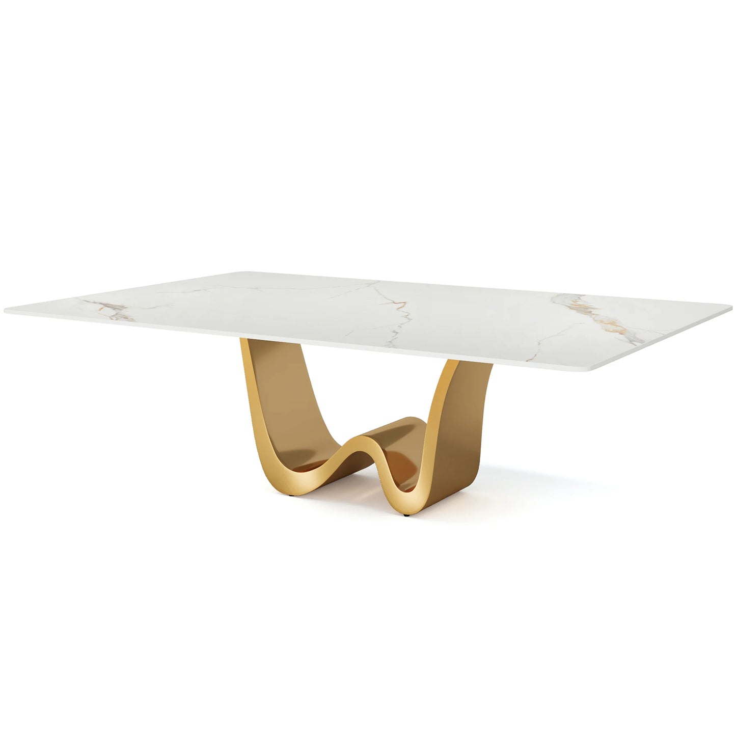 Tribesigns 78.74" Sintered Stone Dining Table for 6-8, Modern Rectangle Dining Table, Luxury White & Gold Kitchen Table