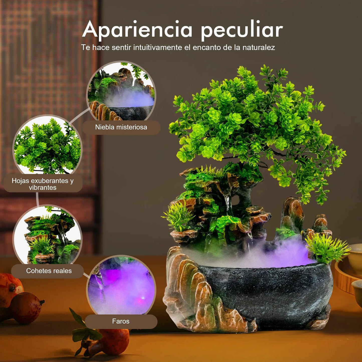 Resin Desktop Fountain With Light Base Power Line Tabletop Mountain Waterfall Rockery Decorative Ornament For Indoor