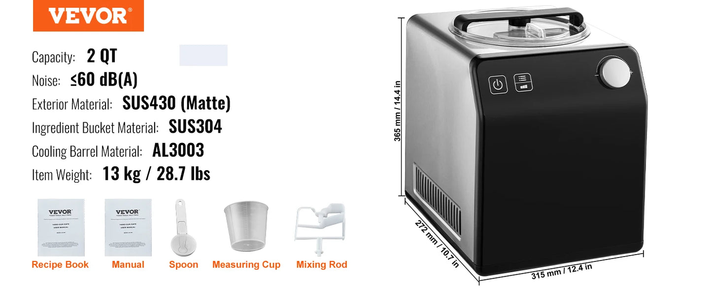 VEVOR Upright Automatic Ice Cream Maker with Built-in Compressor