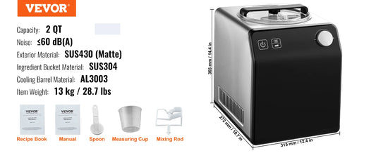 VEVOR Upright Automatic Ice Cream Maker with Built-in Compressor