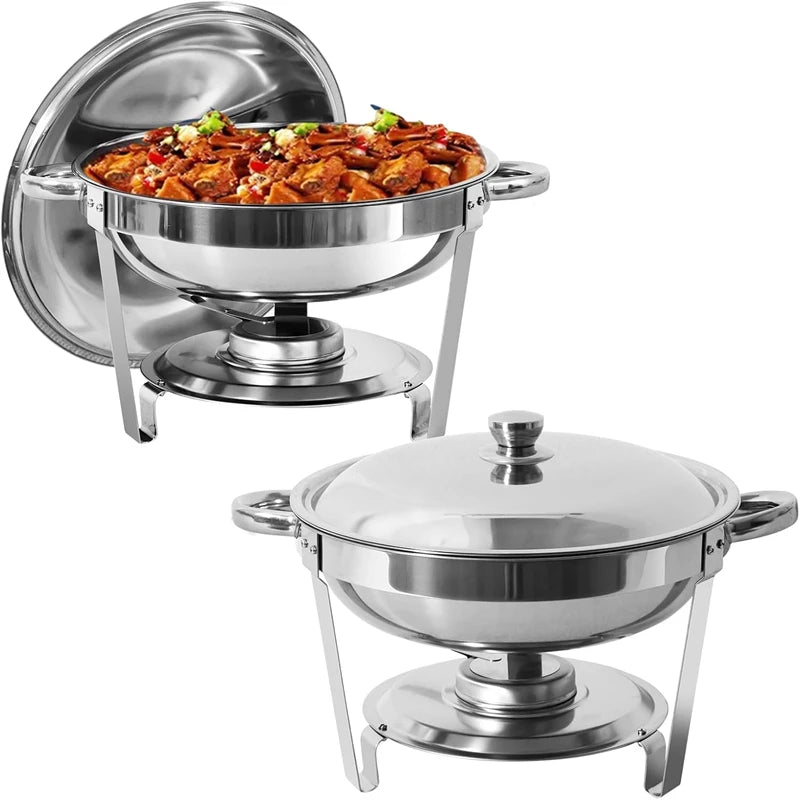 round Chafing Dish Warmer Container Set with Stainless Steel Lid for Party Catering Hotel Buffet Food Warm Pan 1/2/4/6 Pack Options