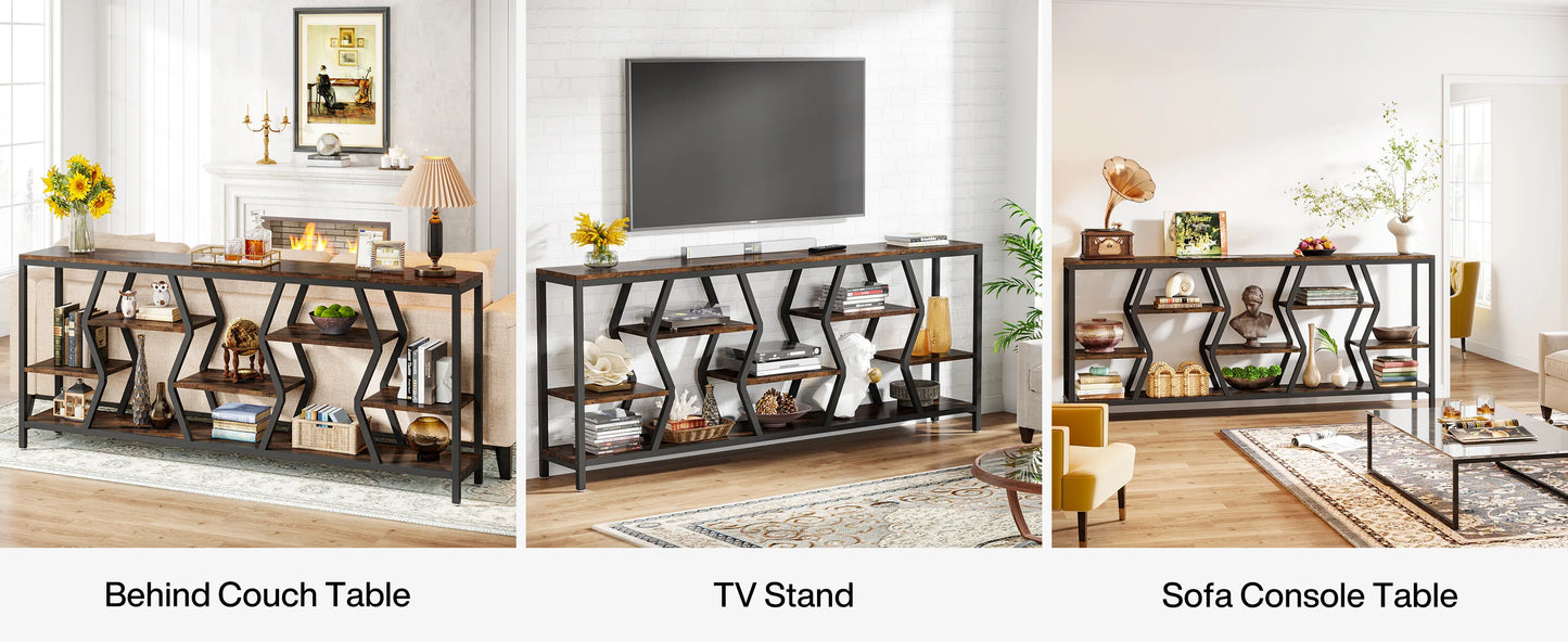 Tribesigns 70.9 Inch Sofa Console Table with 4-Tier Wood Storage Shelves Industrial Style Extra Long Narrow Entryway Accent Table