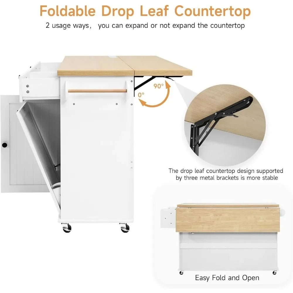 60 Inch Kitchen Island with Power Outlet and Drop Leaf Knife Holder Kitchen Rolling Island with Spice Rack and Towel Rack