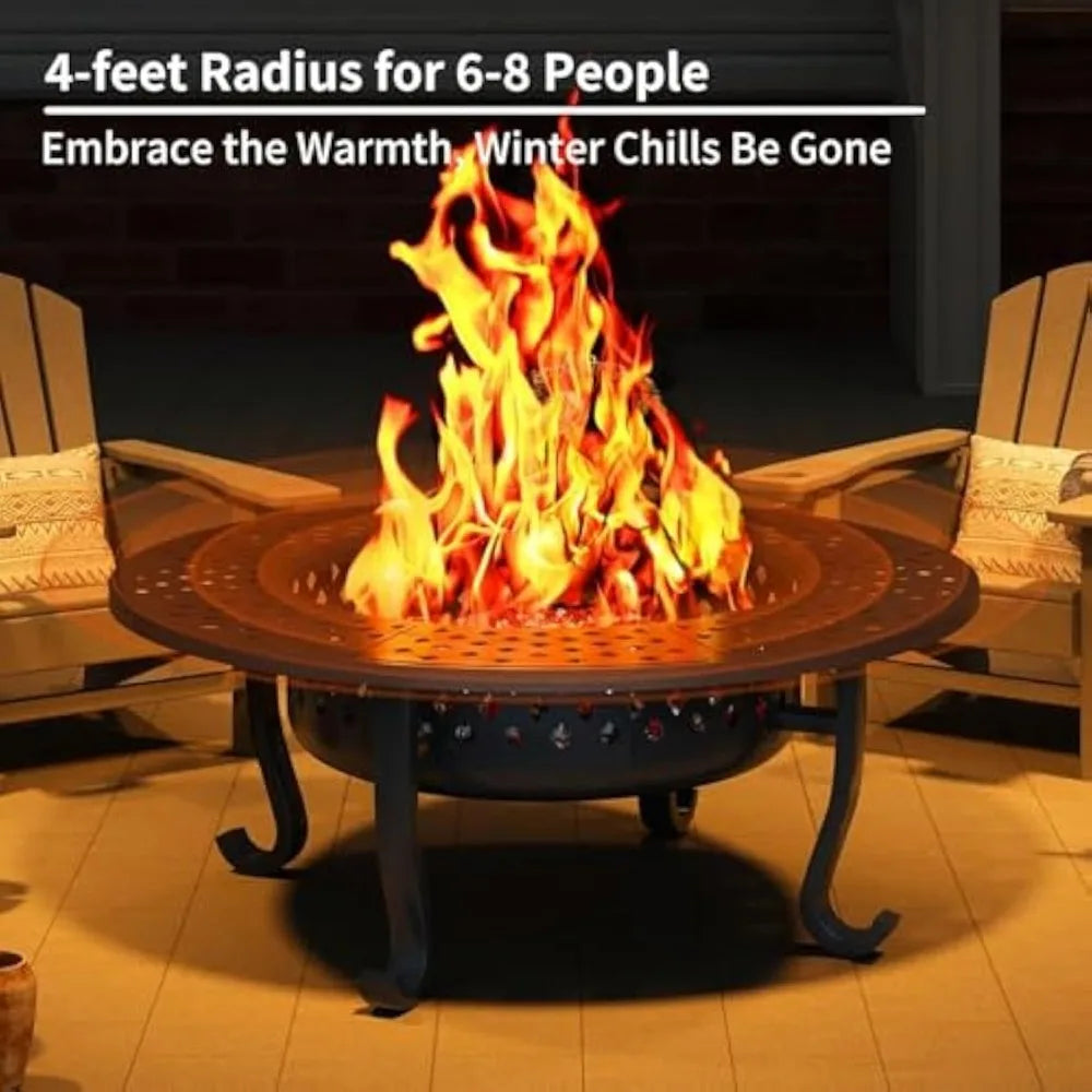 Wood Burning Outdoor Fire Pit Grill Table Round Patio