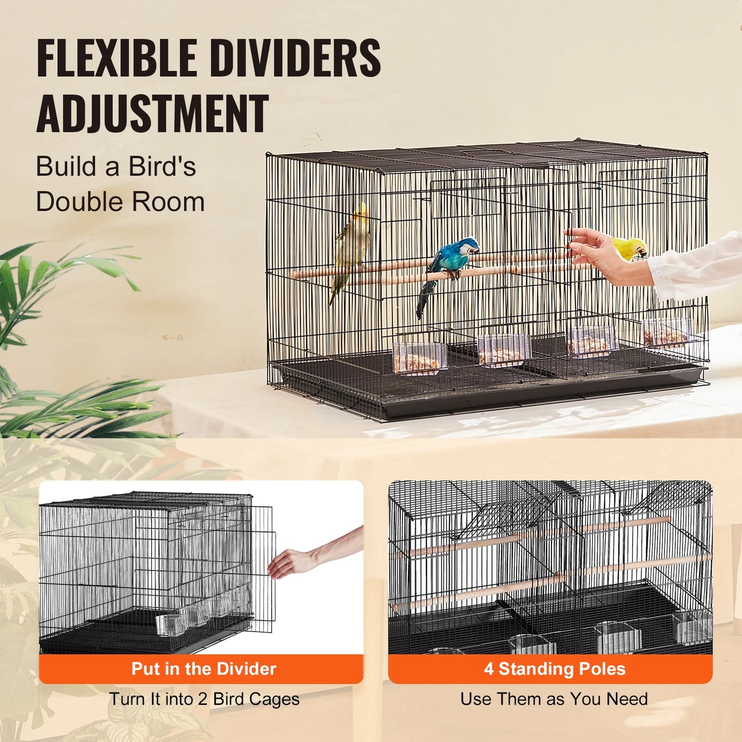 SucceBuy 30In Flight Bird Cage Stackable Divided Small Animal Cage for Kinds of Birds Pet Travel Birdcage with Handle and Perch.