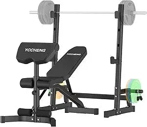 Multi-Functional Adjustable Weight Bench Workout Bench with Barbell Rack Set for Home Gym Upright Incline Flat Exercise Benches
