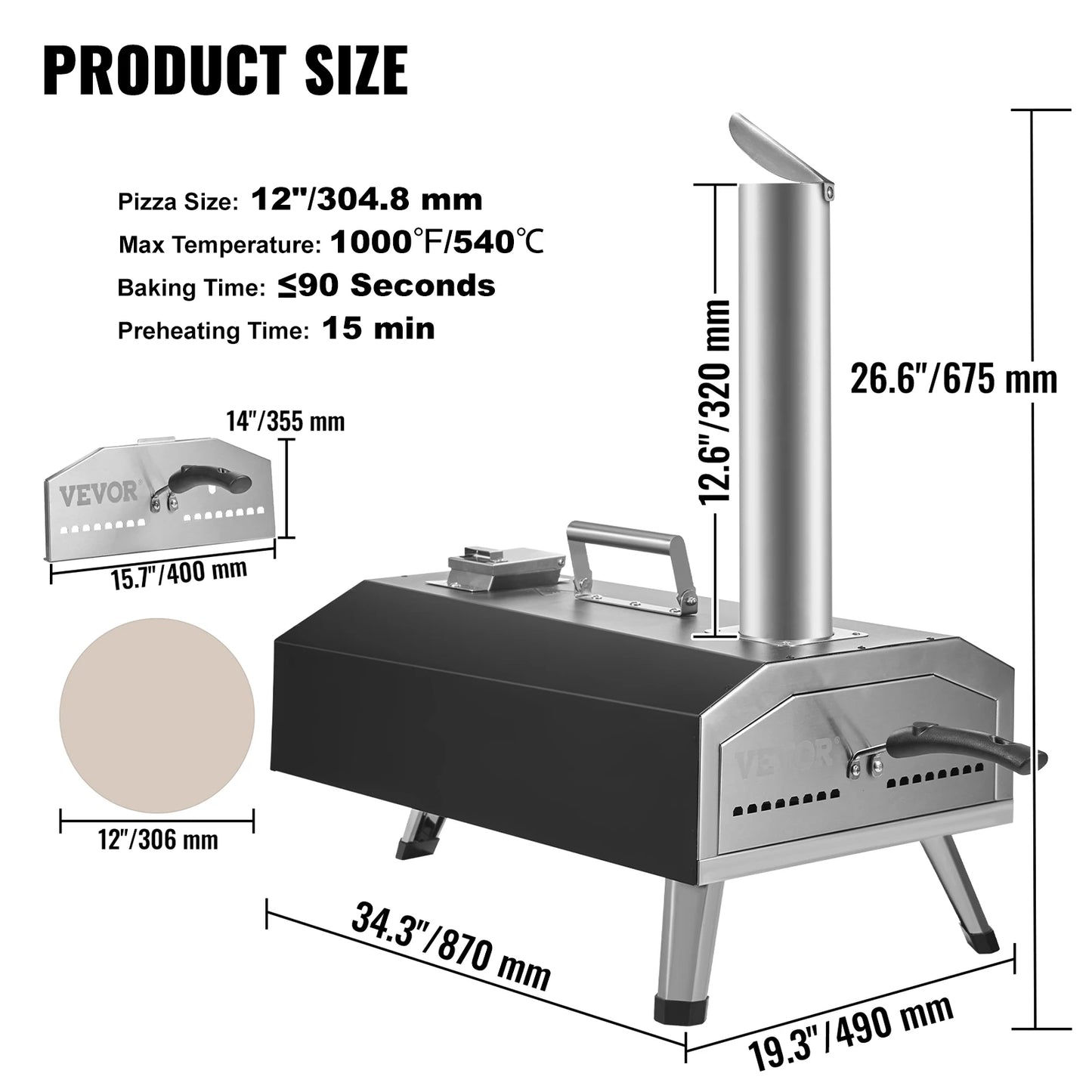 SucceBuy 12 Inch Wood Fired Portable Pizza Oven Food Grade Stainless Steel BBQ for Backyard Camping Picnics Outdoor Cooking