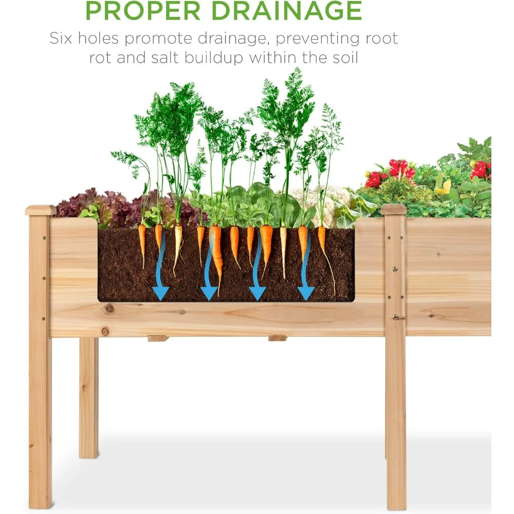 DAFIFY Elevated Wood Garden Bed Planter With Divider Panel