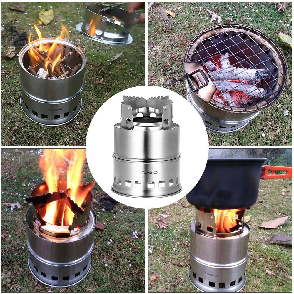 Compact Portable Folding Windproof Wood Burning Stainless Steel Alcohol Stove for Outdoor Camping Hiking and Picnic