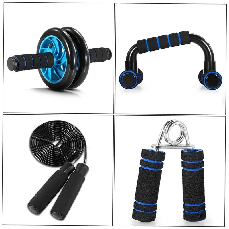 5 In 1 AB Wheel Roller Kit With Push Up Bar Jump Rope Hand Gripper And Knee Pad Complete Fitness Workout Core Carver Strength Training Equipment