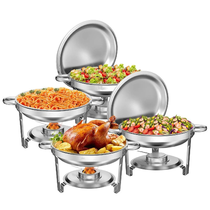 round Chafing Dish Warmer Container Set with Stainless Steel Lid for Party Catering Hotel Buffet Food Warm Pan 1/2/4/6 Pack Options