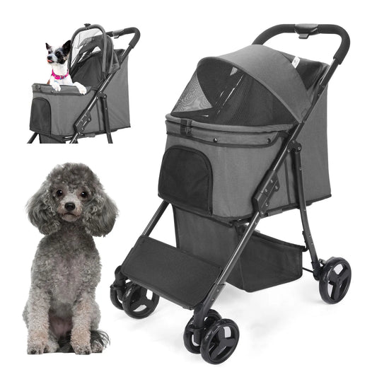 Wedyvko Pet Stroller 360 Rotate Wheels Dog Carrier with Brakes And Basket for Small to Medium Sized Dogs Breathable Metal Frame